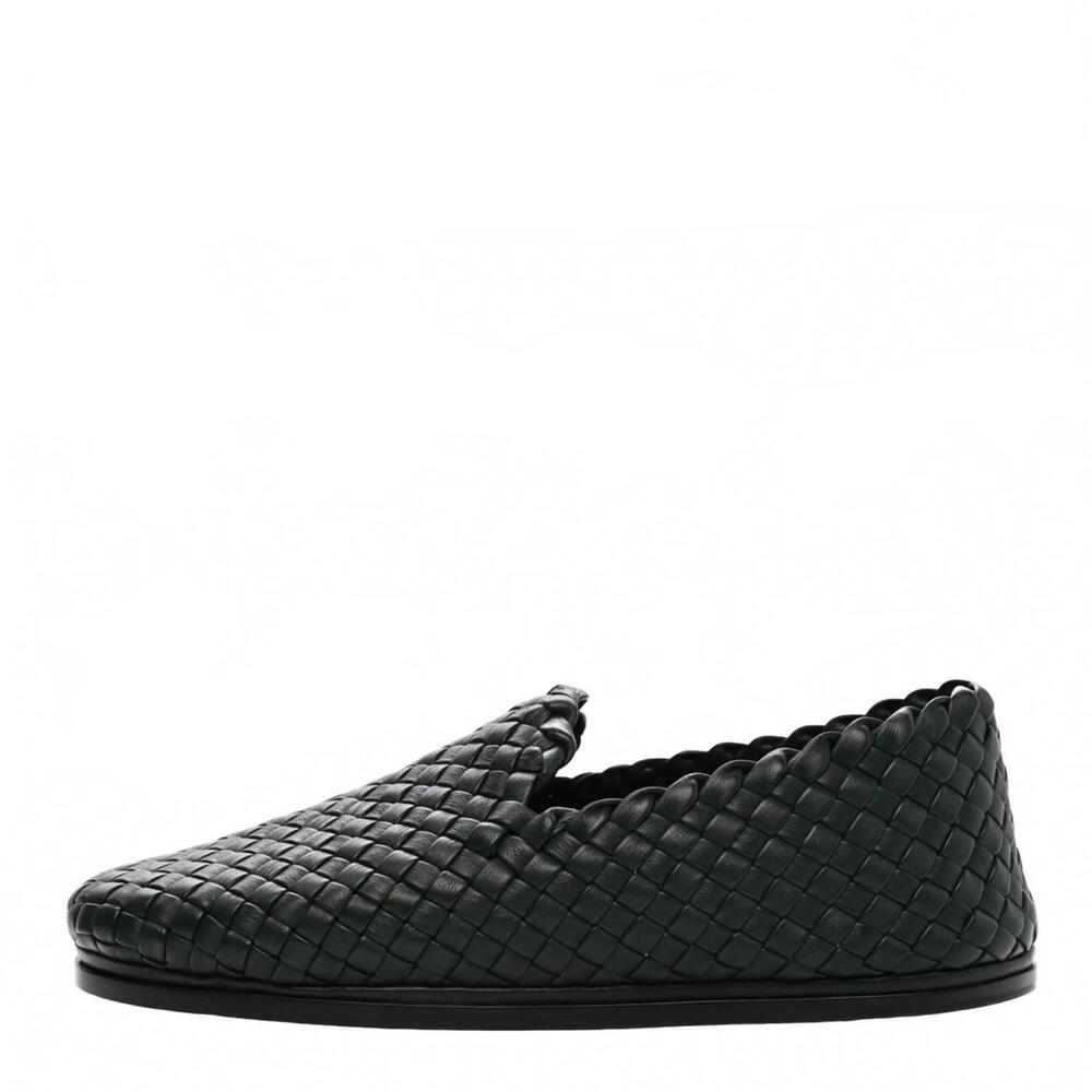 NEW BOTTEGA VENETA men's leather intrecciato woven mules in rich green